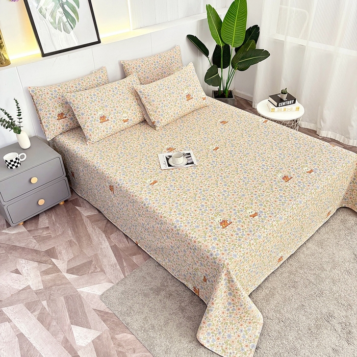 91家纺网 家纺一手货源 找家纺 伊而梦蚊帐 2025新款原棉老粗布床单 花园兔