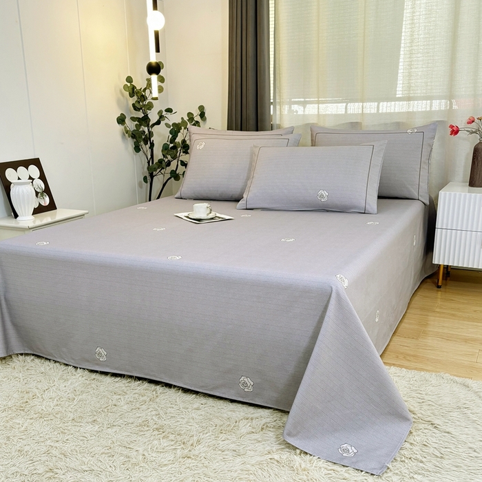 91家纺网 家纺一手货源 找家纺 伊而梦蚊帐 2025新款A类老粗布抗菌床单 玫瑰线-灰