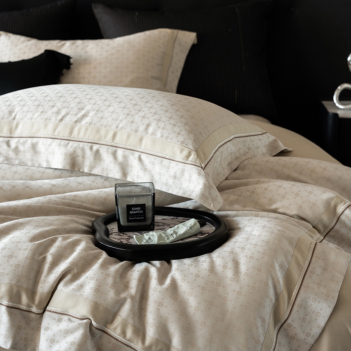 91家纺网 家纺一手货源 找家纺 涞澳家纺 2025新款天丝棉色织提花四件套 米娅-金