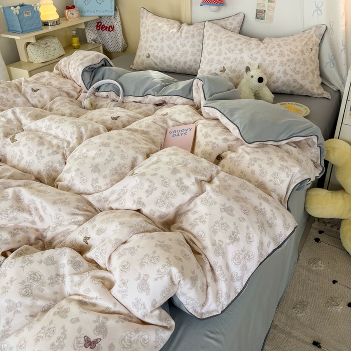 91家纺网 家纺一手货源 找家纺 潮邦创意家居 2025新款云柔棉立体嵌绳款小清新四件套 幻彩蝶韵