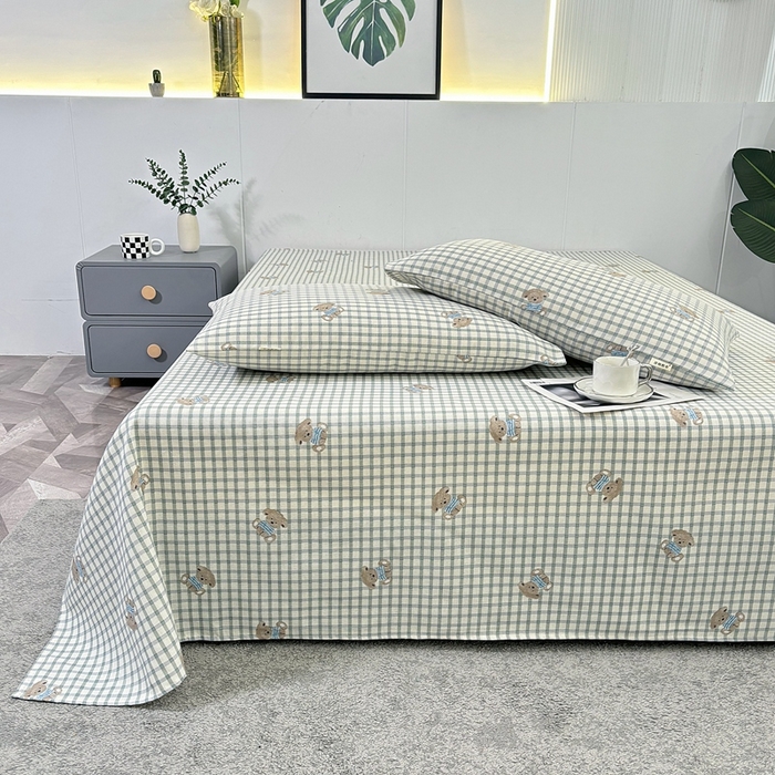 91家纺网 家纺一手货源 找家纺 伊而梦蚊帐 2025新款原棉老粗布床单 方格狗