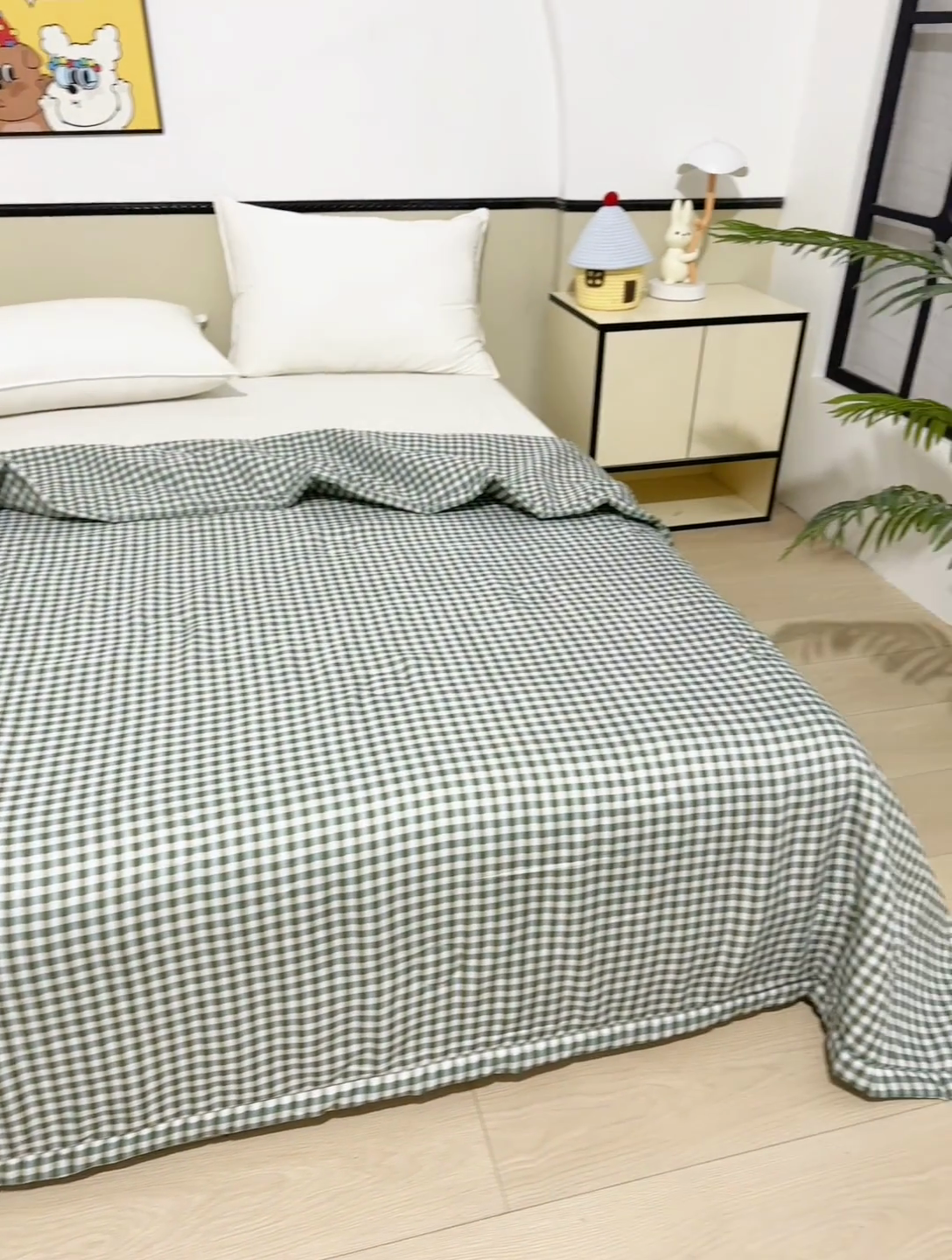 91家纺网 家纺一手货源 找家纺 侨鑫 2025新款亲肤水洗棉夏被宽边 微格香绿