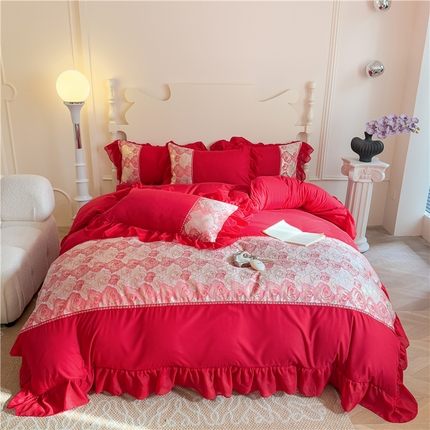 91家纺网 家纺一手货源 找家纺 （总）富盛 2025新款水洗亲肤棉浮雕提花公主风四件套