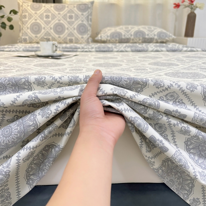 91家纺网 家纺一手货源 找家纺 伊而梦蚊帐 2025新款A类老粗布抗菌床单 十方景-蓝