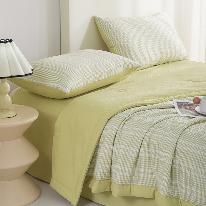 91家纺网 家纺一手货源 找家纺 吾诺 2025 韩式立体提花公主格大豆夏被子被芯夏凉被夏被四件套 公主格-绿