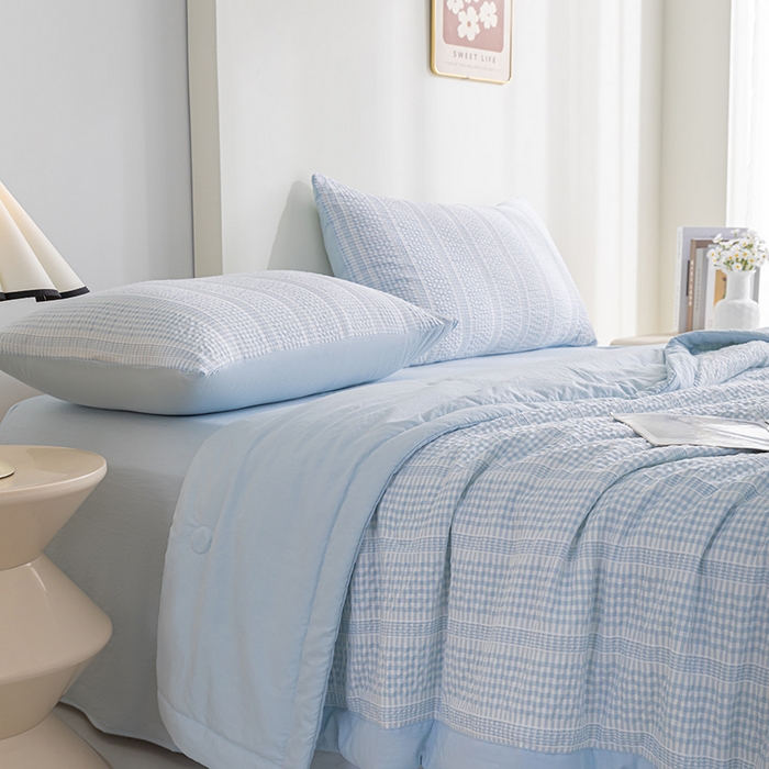 91家纺网 家纺一手货源 找家纺 吾诺 2025 韩式立体提花公主格大豆夏被子被芯夏凉被夏被四件套 公主格-兰