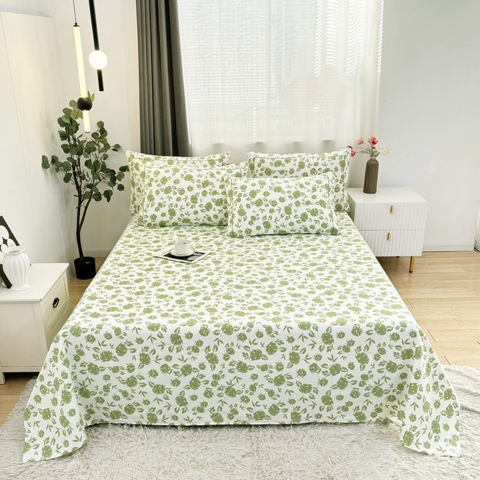 91家纺网 家纺一手货源 找家纺 伊而梦蚊帐 2025新款A类老粗布抗菌床单 剪影花-绿