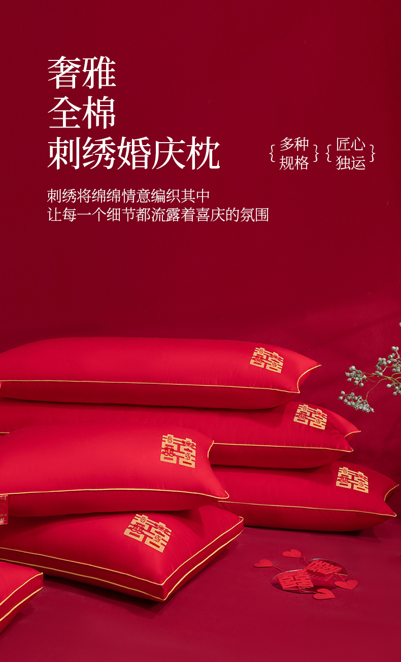 91家纺网 家纺一手货源 找家纺 （总）仁宇枕业 2025新款新品新人大红结婚喜庆富贵喜事婚庆舒适枕系列多规格单人双人长枕头枕芯