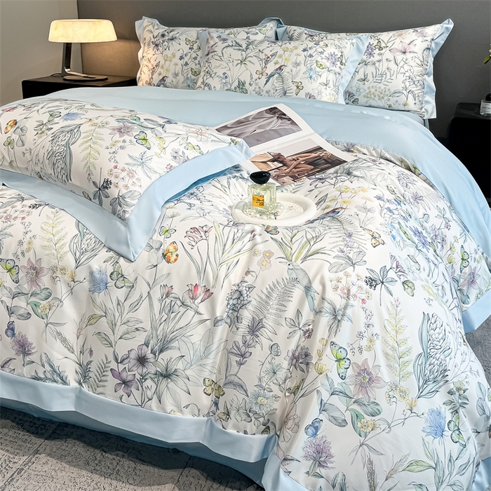 91家纺网 家纺一手货源 找家纺 笙意家纺 2025新款水洗冰丝数码印花宽边四件套 韶华