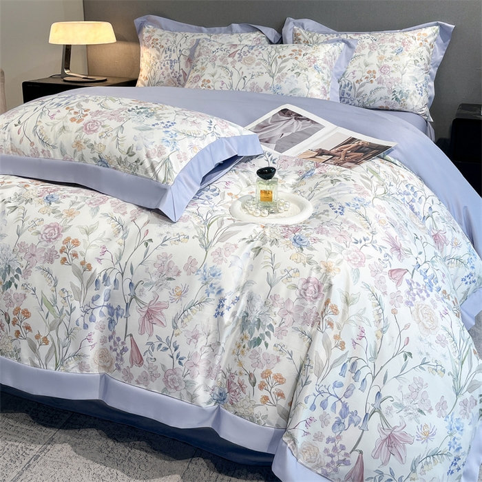 91家纺网 家纺一手货源 找家纺 笙意家纺 2025新款水洗冰丝数码印花宽边四件套 年华