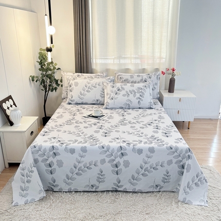 91家纺网 家纺一手货源 找家纺 伊而梦蚊帐 2025新款A类老粗布抗菌床单 风中叶-灰