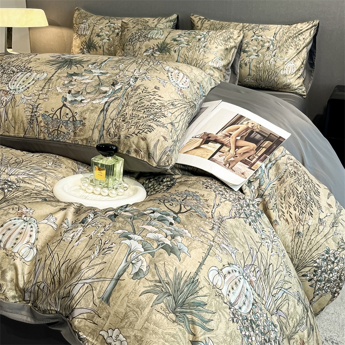 91家纺网 家纺一手货源 找家纺 笙意家纺2025新款水洗冰丝数码印花暗盒款四件套 妙然-灰