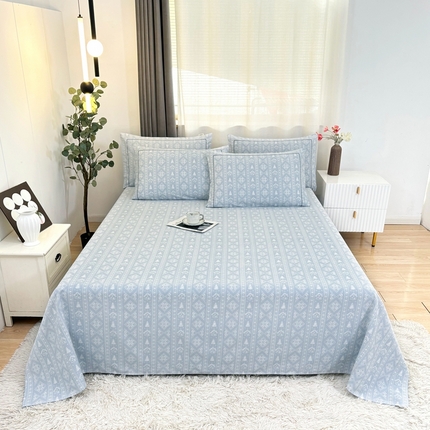伊而梦蚊帐 2025新款A类老粗布抗菌床单 花条纹-蓝