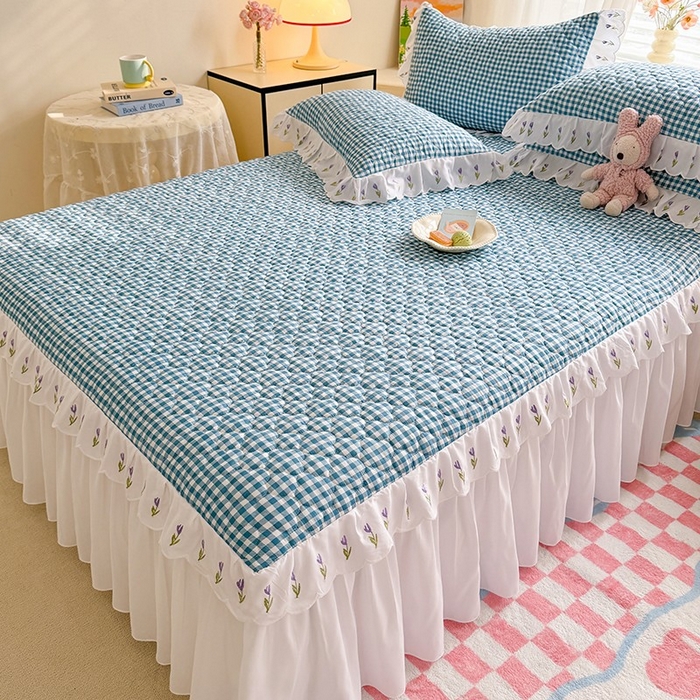 91家纺网 家纺一手货源 找家纺 （总）金盛皇朝家纺 2025新款格子空间水洗棉床裙