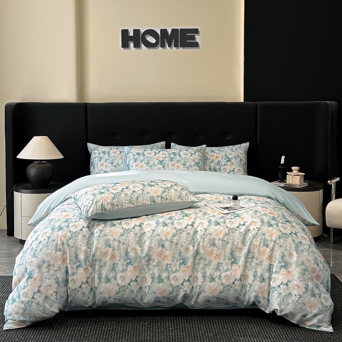 91家纺网 家纺一手货源 找家纺 慕晨 2025春夏新品莱赛尔天丝数码印花四件套莱赛尔夏被四件套天丝夏凉被直播热款 芳馨-兰