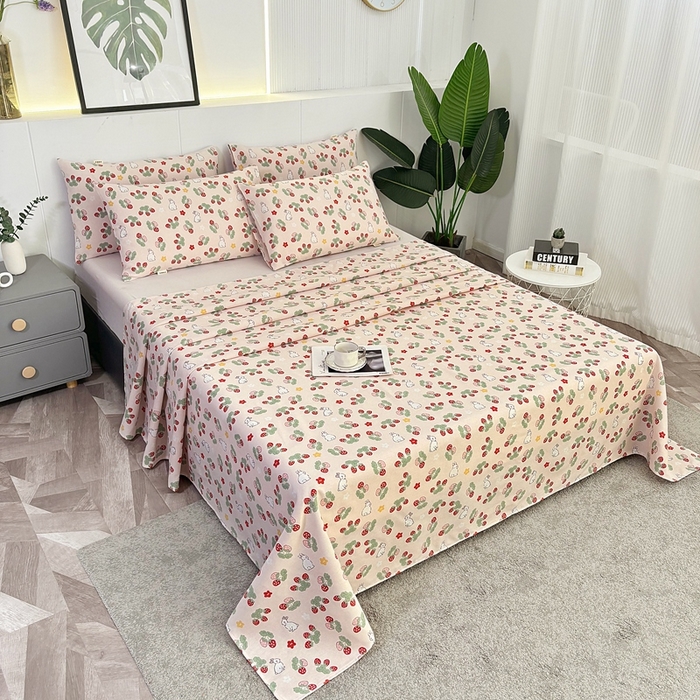 91家纺网 家纺一手货源 找家纺 伊而梦蚊帐 2025新款原棉老粗布床单 草莓兔