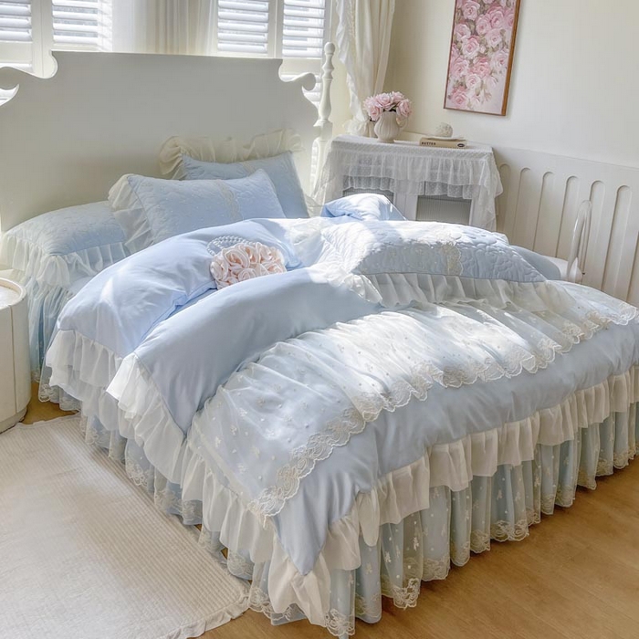 91家纺网 家纺一手货源 找家纺 （总）恋尚 2025新款韩式蕾丝丝光棉夹棉床裙四件套