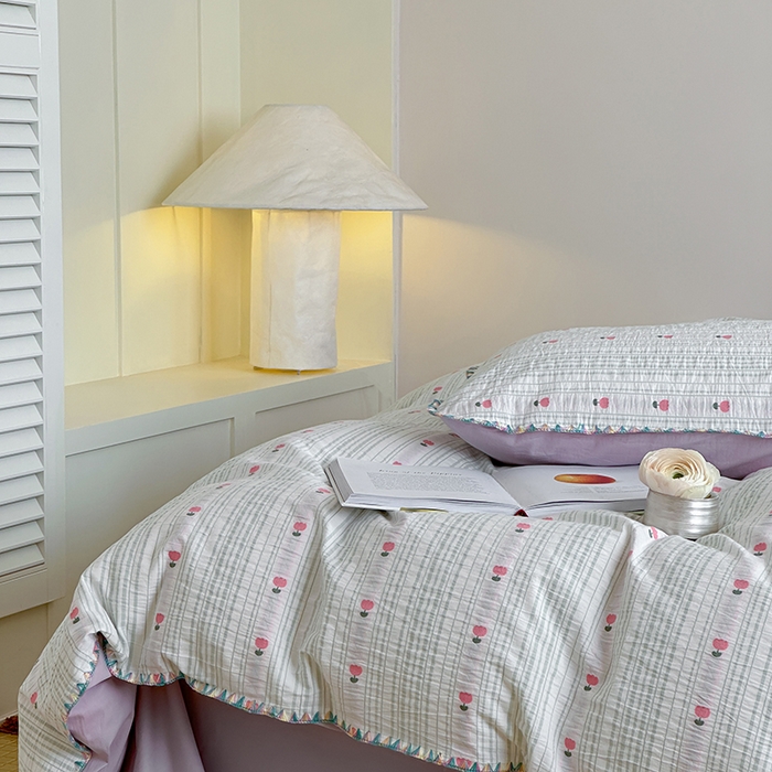 91家纺网 家纺一手货源 找家纺 觅糖家纺 2025新款色织提花贝壳边三角针系列四件套 温柔郁金香