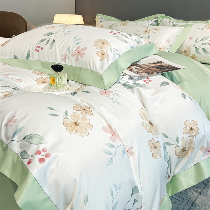 91家纺网 家纺一手货源 找家纺 笙意家纺 2025新款水洗冰丝数码印花宽边四件套 依恋