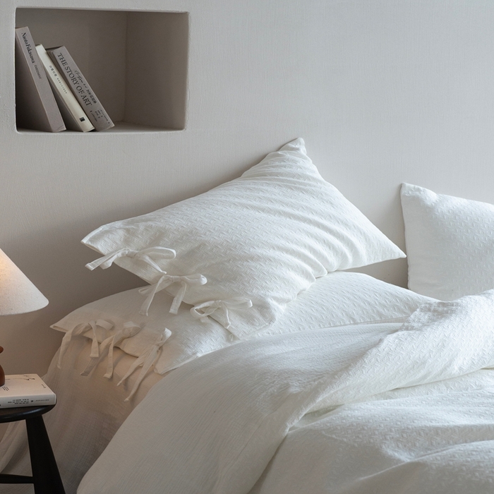 91家纺网 家纺一手货源 找家纺 璞素2025新款全棉色织三层纱四件套-半谷·清荷 半谷