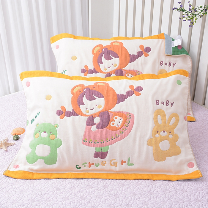 91家纺网 家纺一手货源 找家纺 2025新款全棉八层纱枕巾情侣枕巾 花裙少女