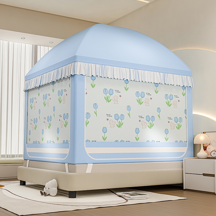 91家纺网 家纺一手货源 找家纺 冉美家纺 2025新款屋顶式遮光防尘防摔蚊帐 旅行兔-优雅蓝