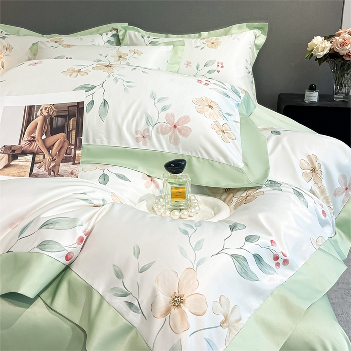 91家纺网 家纺一手货源 找家纺 笙意家纺 2025新款水洗冰丝数码印花宽边四件套 依恋