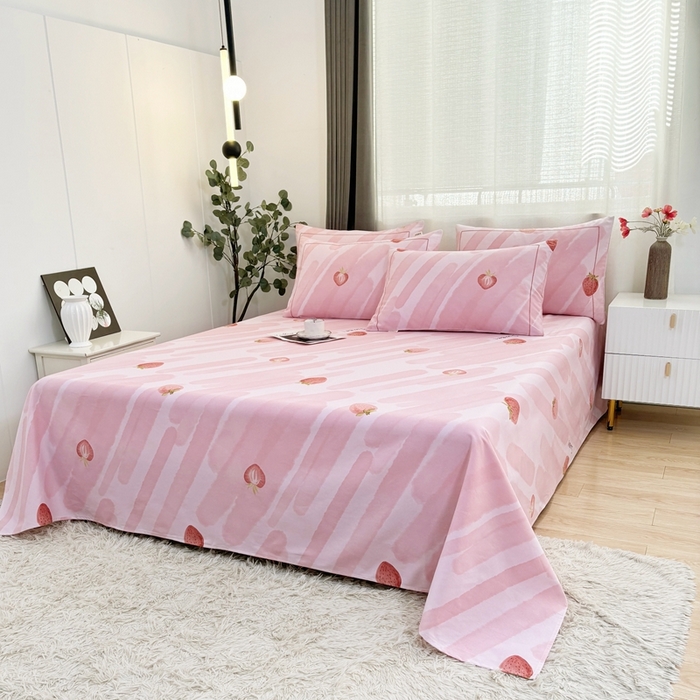 91家纺网 家纺一手货源 找家纺 伊而梦蚊帐 2025新款A类老粗布抗菌床单 大草莓-粉