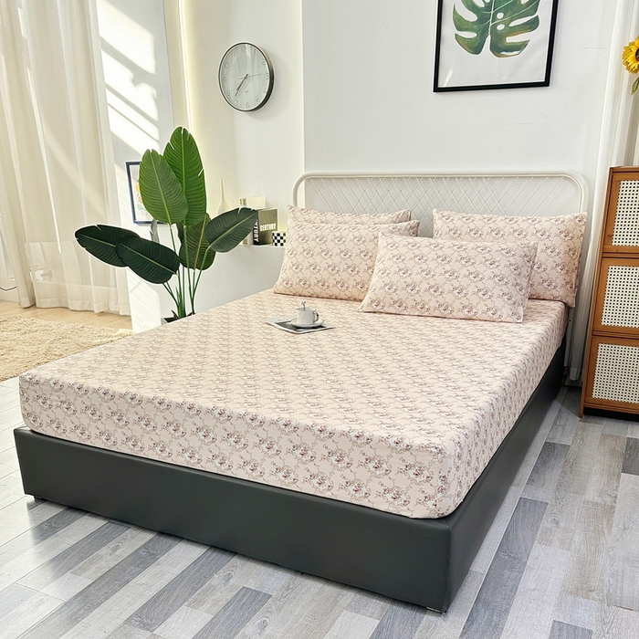 91家纺网 家纺一手货源 找家纺 伊而梦蚊帐 2025新款原棉老粗布床笠 玫瑰格