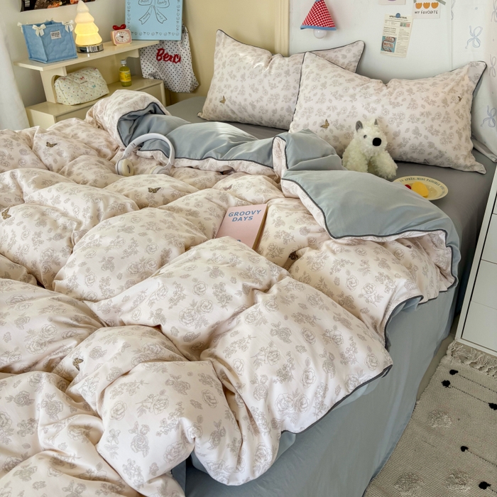 91家纺网 家纺一手货源 找家纺 潮邦创意家居 2025新款云柔棉立体嵌绳款小清新四件套 幻彩蝶韵