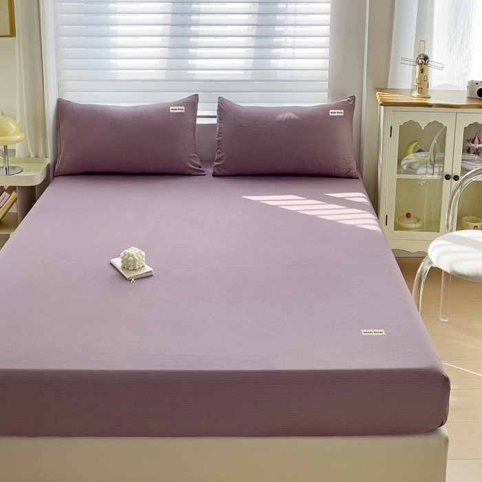 91家纺网 家纺一手货源 找家纺 罗亿家纺 2025新款云感提花双层纱定标minmin(系列)床笠 深紫