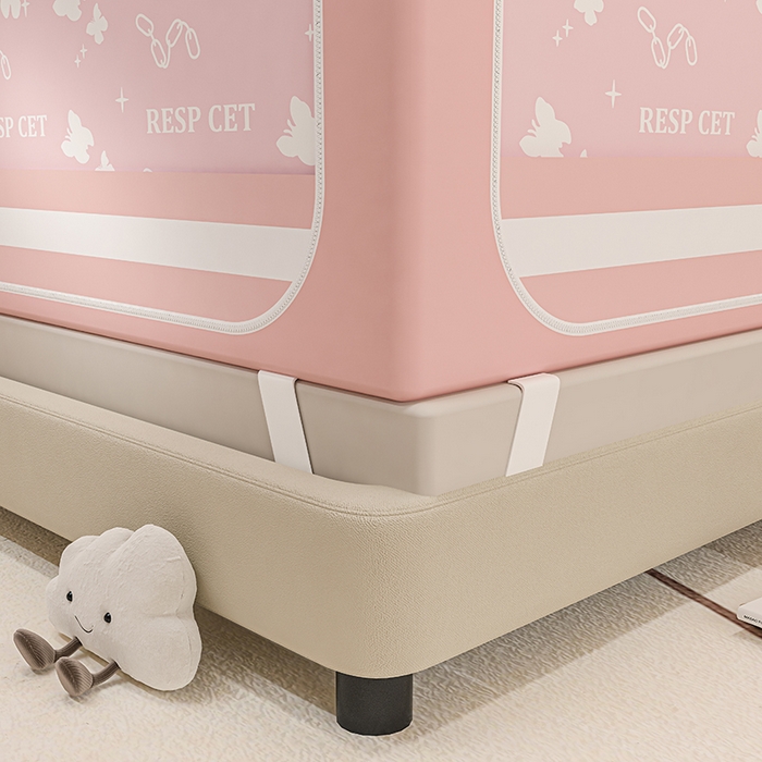 91家纺网 家纺一手货源 找家纺 冉美家纺 2025新款屋顶式遮光防尘防摔蚊帐 缤纷蝴蝶-樱花粉