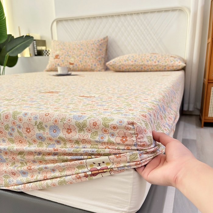 91家纺网 家纺一手货源 找家纺 伊而梦蚊帐 2025新款原棉老粗布床笠 花园兔