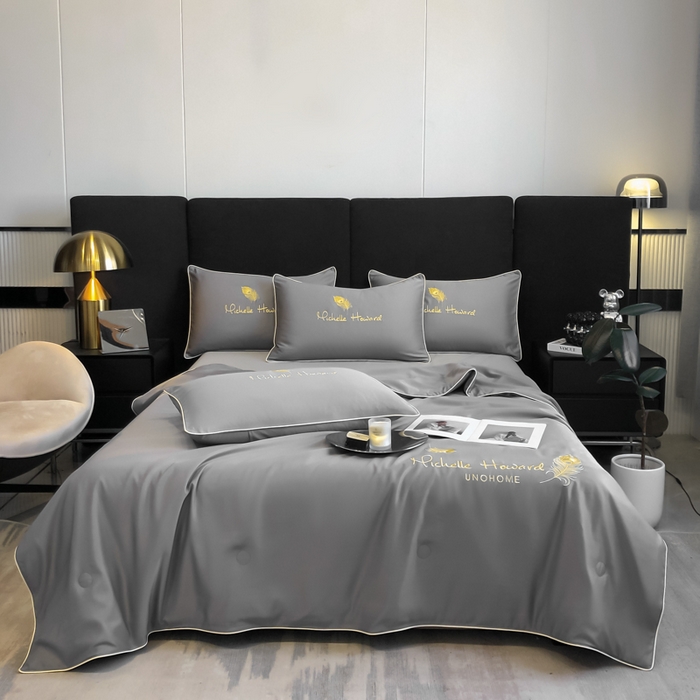 91家纺网 家纺一手货源 找家纺 吾诺 2025 双拼及羽毛刺绣夏被四件套绣花夏被水洗天丝夏被水洗真丝夏凉被空调被 羽毛-经典灰