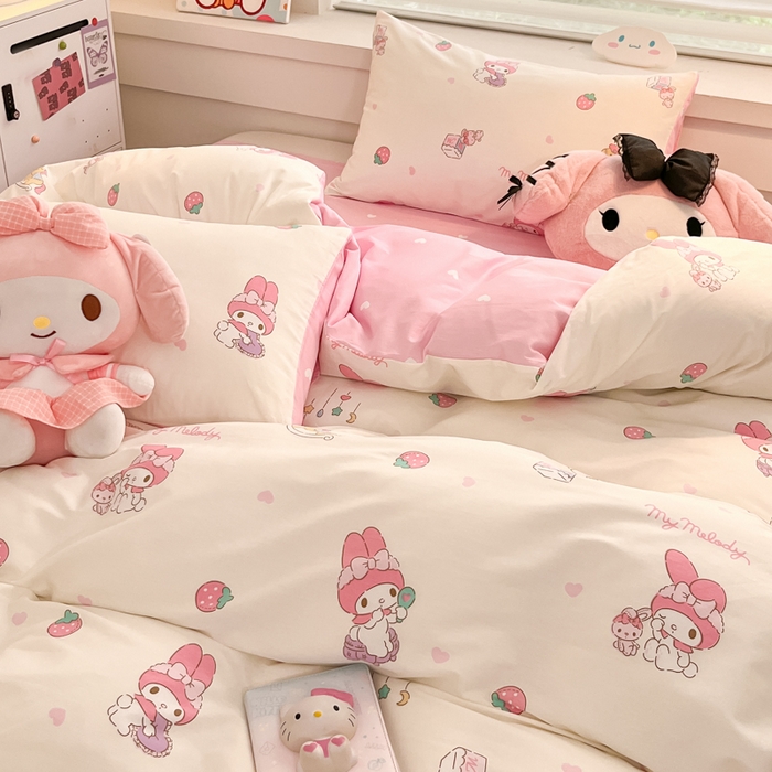 91家纺网 家纺一手货源 找家纺 暮思家居 2025新款正版授权三丽鸥全棉四件套系列四件套 萌萌美乐蒂