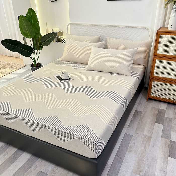 91家纺网 家纺一手货源 找家纺 伊而梦蚊帐 2025新款原棉老粗布床笠 波浪条