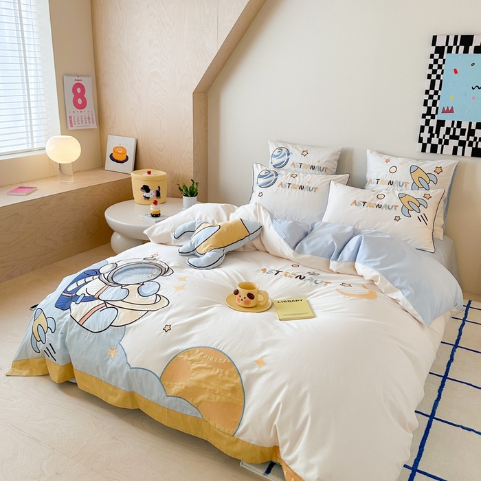 91家纺网 家纺一手货源 找家纺 西西家居 2025新款100支全棉四件套 月球之旅