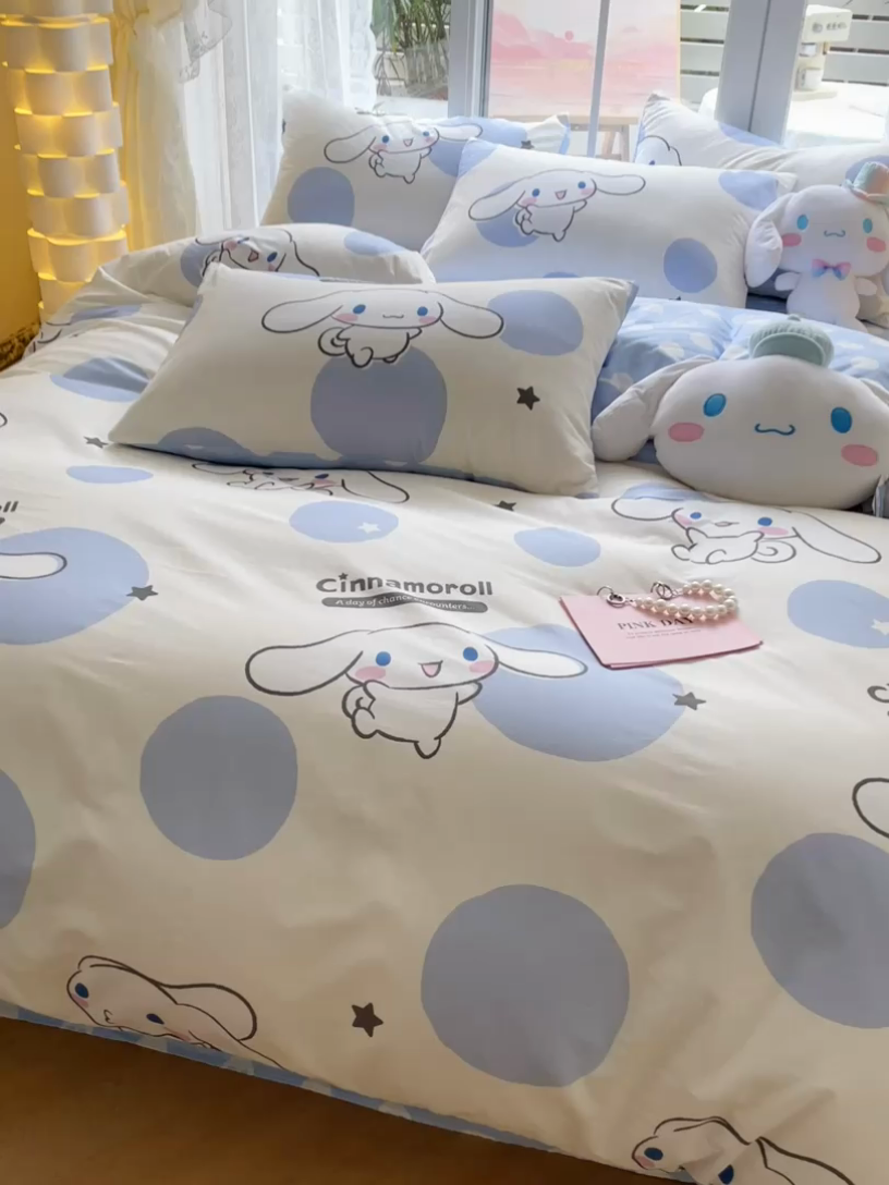 91家纺网 家纺一手货源 找家纺 暮思家居 2025新款正版授权三丽鸥全棉四件套系列四件套 萌萌玉贵狗