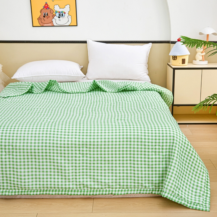 91家纺网 家纺一手货源 找家纺 侨鑫 2025新款亲肤水洗棉夏被宽边 绿色格调