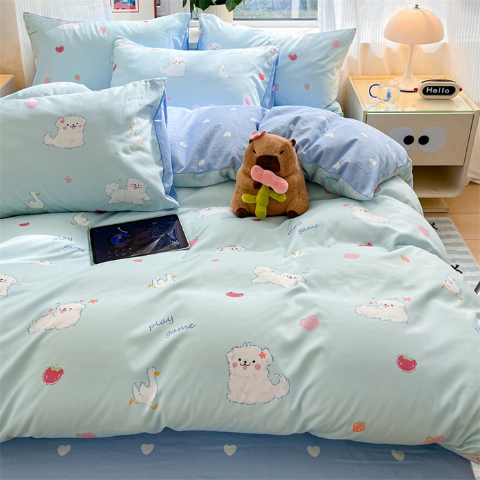 91家纺网 家纺一手货源 找家纺 盛秋家纺 2025新款卡通单被套 甜心猫+蓝爱心