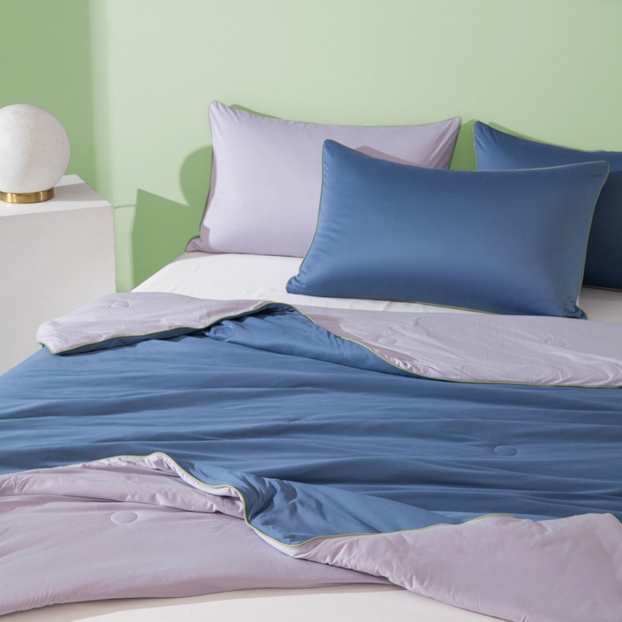 91家纺网 家纺一手货源 找家纺 吾诺 2025 针织棉夏被双拼色大豆夏被子被芯夏凉被空调被 宝蓝-烟紫