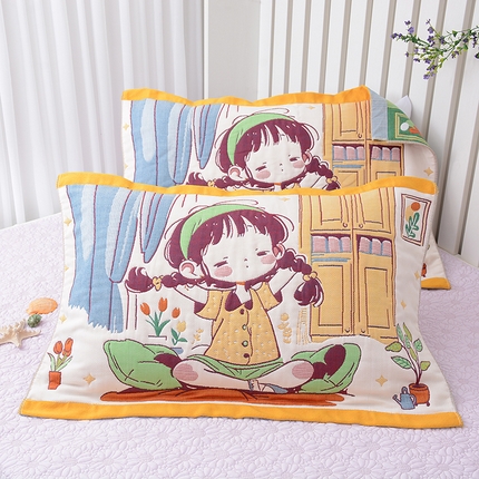 2025新款全棉八层纱枕巾情侣枕巾 早安少女