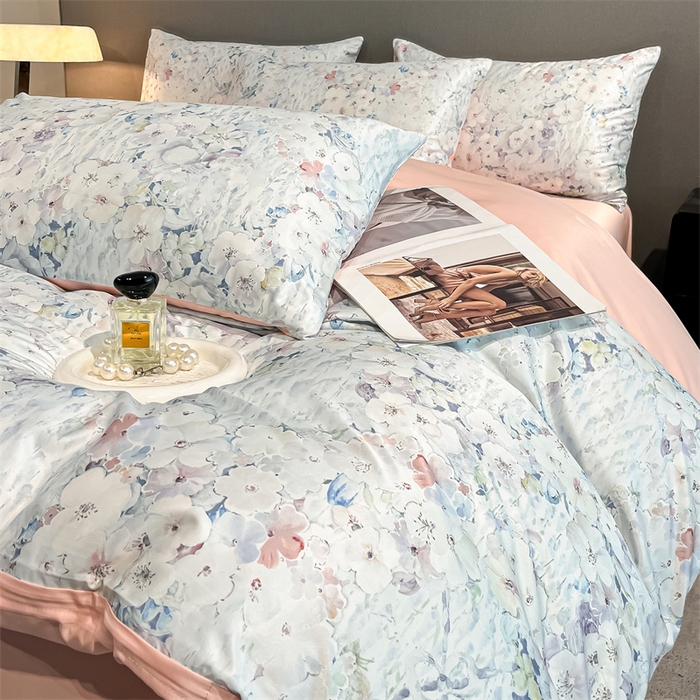 91家纺网 家纺一手货源 找家纺 笙意家纺2025新款水洗冰丝数码印花暗盒款四件套 流年