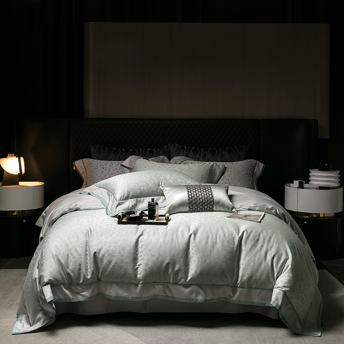 91家纺网 家纺一手货源 找家纺 涞澳家纺 2025新款天丝棉色织提花四件套 凌烟-绿