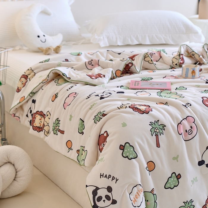 91家纺网 家纺一手货源 找家纺 维洋家纺 2025升级21%大豆新款A类牛奶丝针织夏被（四周踩棉）软糯凉感夏被空调被 动物乐园