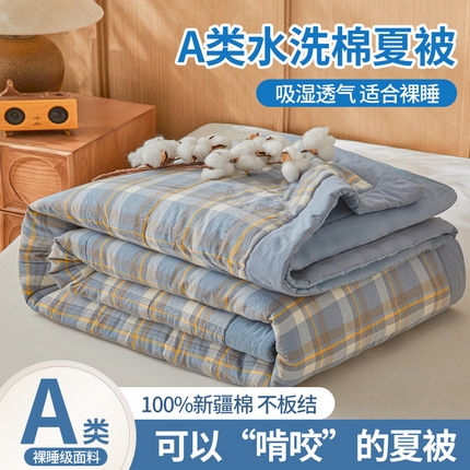 鑫佰利 2025新款A类水洗棉新疆棉花夏被子被芯 简兮-蓝