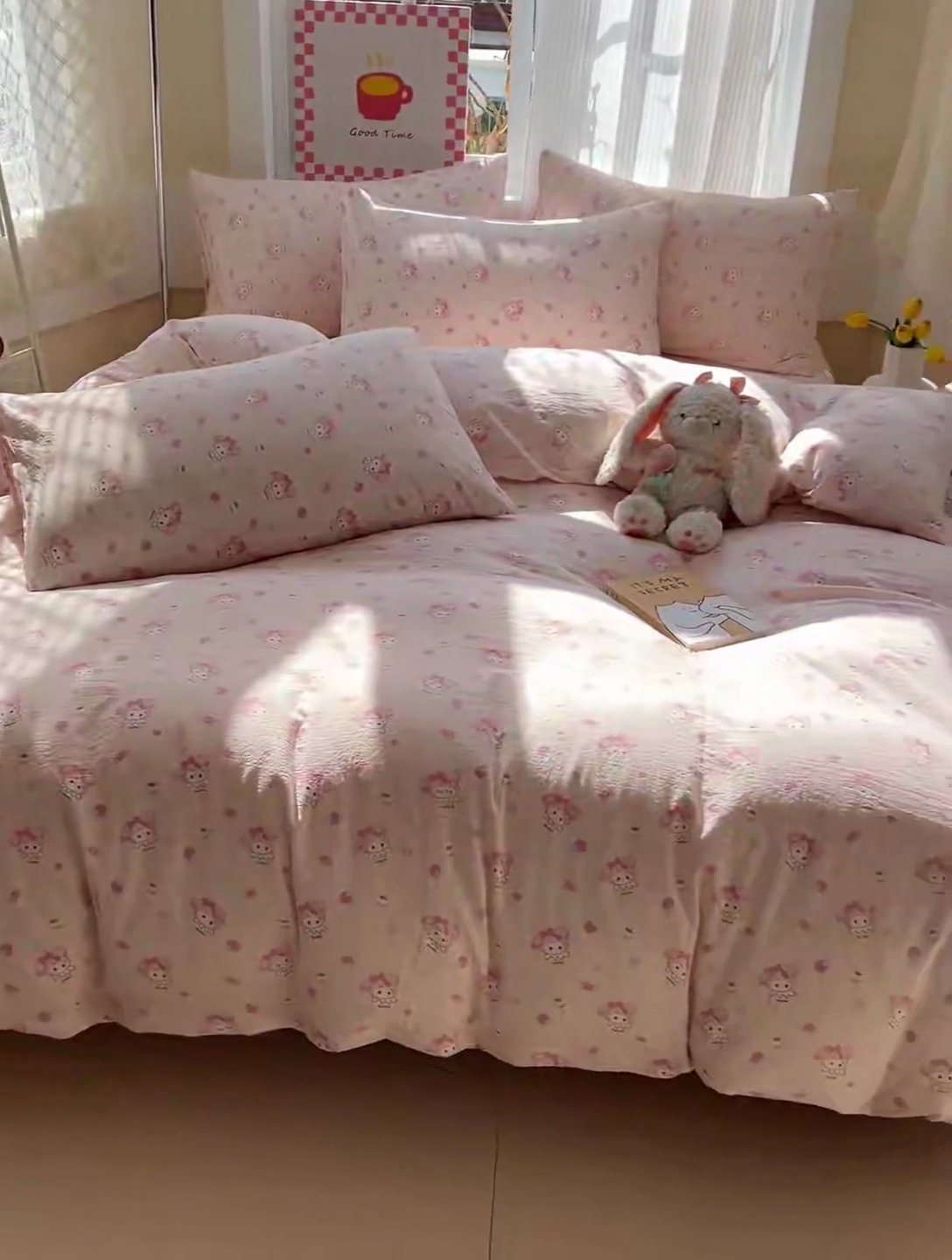 91家纺网 家纺一手货源 找家纺 暖芯优选 2025新款加厚云感棉双层纱四件套小碎花被套床单床笠款学生三件套新款直播热款 小美冰淇淋