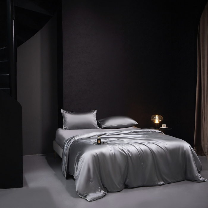 91家纺网 家纺一手货源 找家纺 优悦生活馆 2025新款凉感冰丝纯色夏被四件套-盛夏 盛夏-深灰色