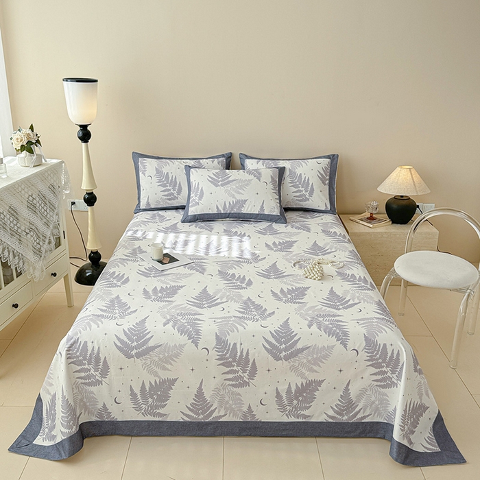 91家纺网 家纺一手货源 找家纺 蓝邻家纺 2025新款100%新疆原棉粗布小清新拼角工艺款系列单床单 云杉