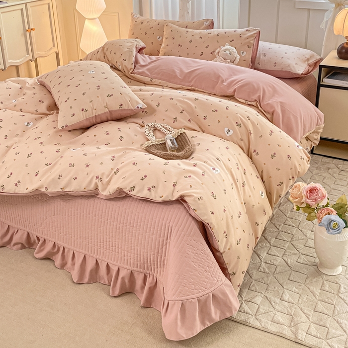 91家纺网 家纺一手货源 找家纺 仟网汇 2025新款针织双层纱床盖四件套 莫奈花园